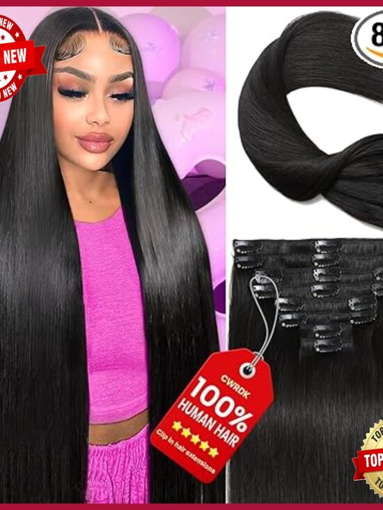 22 Inch Human Hair Clip-In Extensions, 110g Straight Double Weft